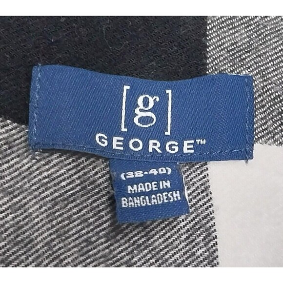 George Mens Plaid Flannel Shirt Medium 38-40 Button Black White Cotton Blend GUC - Picture 3 of 15